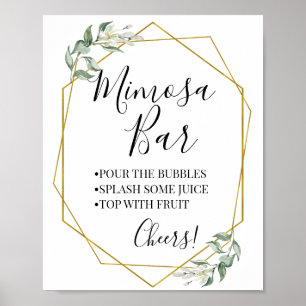 Póster Bar de mimosa boda civil shower vegetación dorado