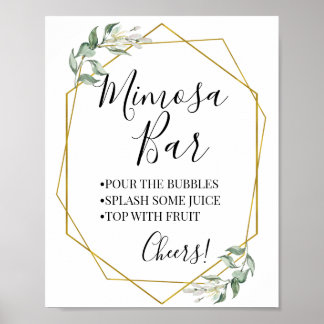 Póster Bar de mimosa boda civil shower vegetación dorado
