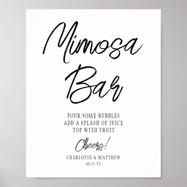 Póster Bar de Mimosa Brindis Moderno Letra Negra a Mano (Frente)