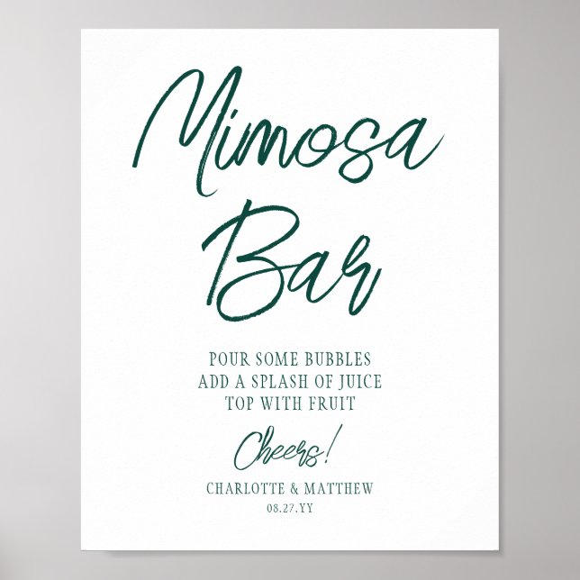 Póster Bar de Mimosa Cheers Moderno en Verde Esmeralda Le (Frente)