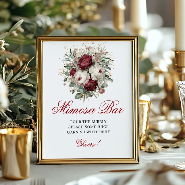 Póster Bar de Mimosa Chic Bohemio Rubor Borgoña Mesa (Chic Bohemian Mimosa Bar Blush Burgundy Tabletop)