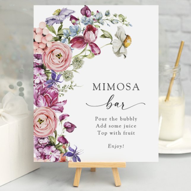Póster Bar de Mimosa Colorido (Colorful Floral Mimosa Bar Poster by Painted Paperie
)