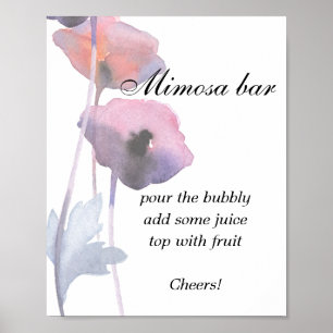 Póster Bar de Mimosa con amapola de rubor púrpura   
