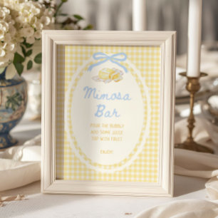 Póster Bar de Mimosa con Gingham Amarillo Mitad de Manteq