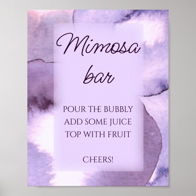 Póster Bar de Mimosa de acuarela violeta púrpura (Frente)