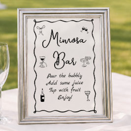 Póster Bar de Mimosa de Boda Dibujado a Mano Negro
