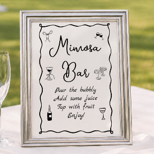 Póster Bar de Mimosa de Boda Dibujado a Mano Negro
