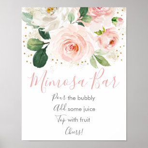 Póster Bar de Mimosa de Tono Rosa Rubor Dorado Floral par