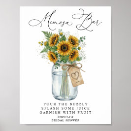 Póster Bar de Mimosa en Tarro de Mason con Girasoles Rúst