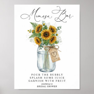 Póster Bar de Mimosa en Tarro de Mason con Girasoles Rúst