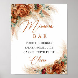Póster Bar de mimosa floral de terracota boho y burgundy