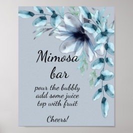 Póster Bar de mimosa floral gris azul polvoriento 