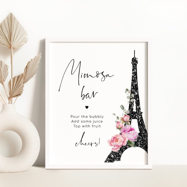 Póster Bar de mimosa nupcial Torre Eiffel rosa negro Parí (Subido por el creador)