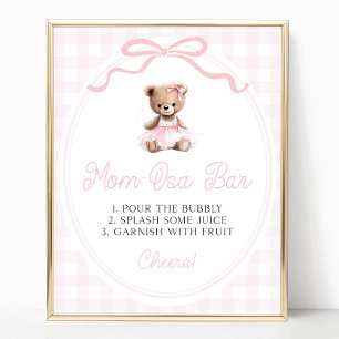 Póster Bar de Mimosa para Baby Shower con Oso de Peluche