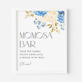 Póster Bar de Mimosa para Baby Shower de Hortensias Azule