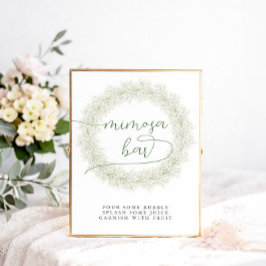 Póster Bar de Mimosa para Desayuno Nupcial con Flores Bla