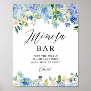 Póster Bar de Mimosa para Desayuno Nupcial con Hortensias