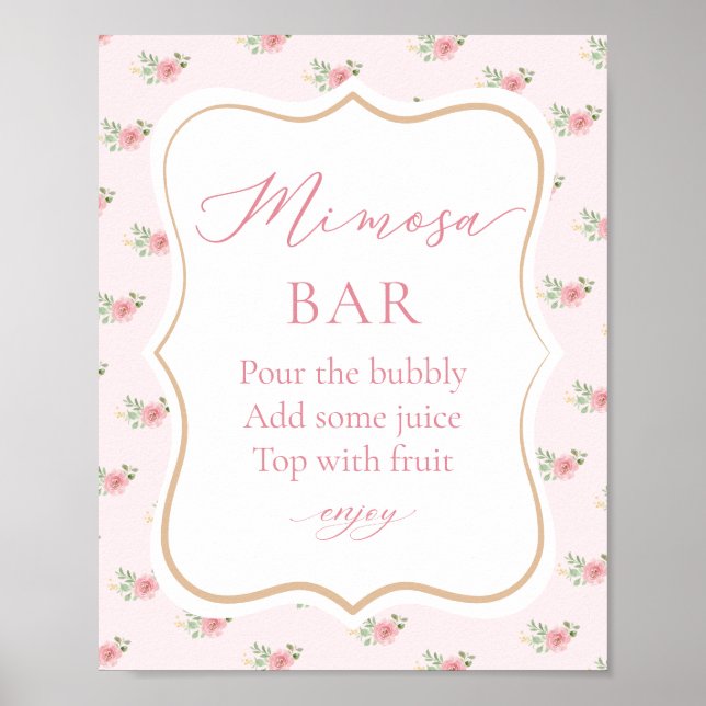 Póster Bar de Mimosa para Desayuno Nupcial con Té Rosa (Frente)