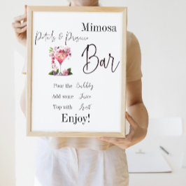 Póster Bar de Mimosa para Desayuno Nupcial Rosado con Pét