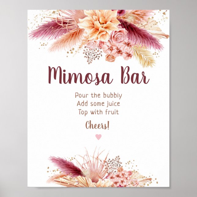 Póster Bar de Mimosa para Despedida de Soltera Boho con H (Frente)