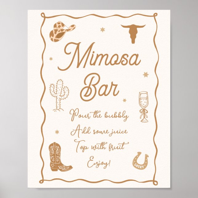 Póster Bar de Mimosa para Despedida de Soltera Boots and  (Frente)