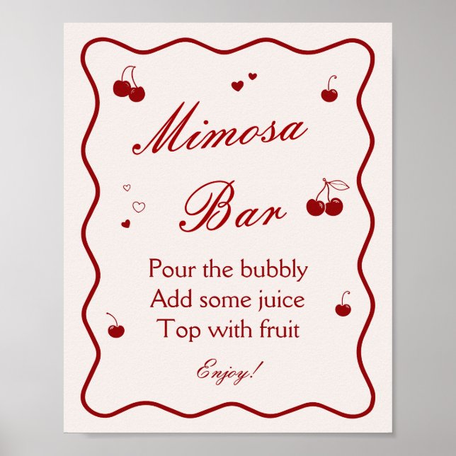 Póster Bar de Mimosa para Despedida de Soltera Cereza en  (Frente)