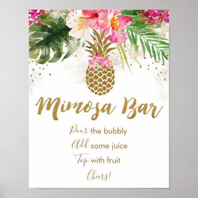Póster Bar de Mimosa para Despedida de Soltera con Floral (Frente)