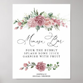 Póster Bar de Mimosa para Despedida de Soltera con Flores