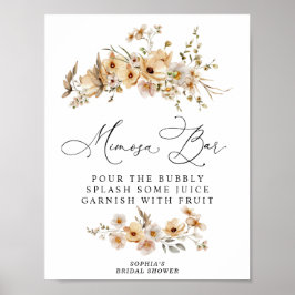 Póster Bar de Mimosa para Despedida de Soltera con Flores