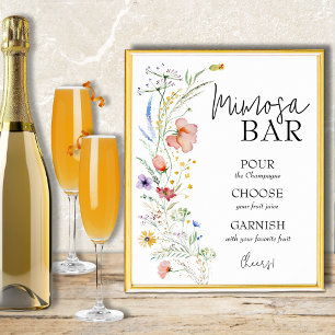 Póster Bar de Mimosa para Despedida de Soltera con Flores