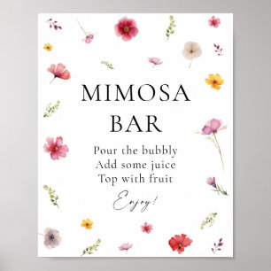 Póster Bar de Mimosa para Despedida de Soltera con Flores