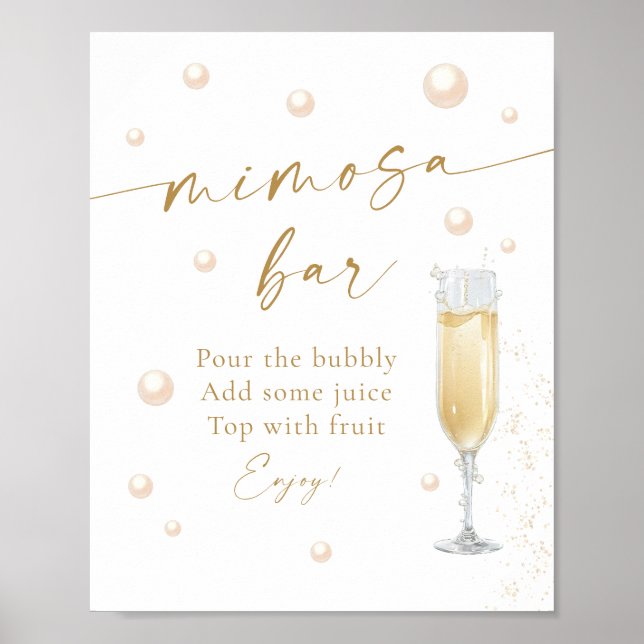 Póster Bar de Mimosa para Despedida de Soltera con Perlas (Frente)