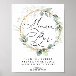 Póster Bar de Mimosa para Despedida de Soltera con Verde 