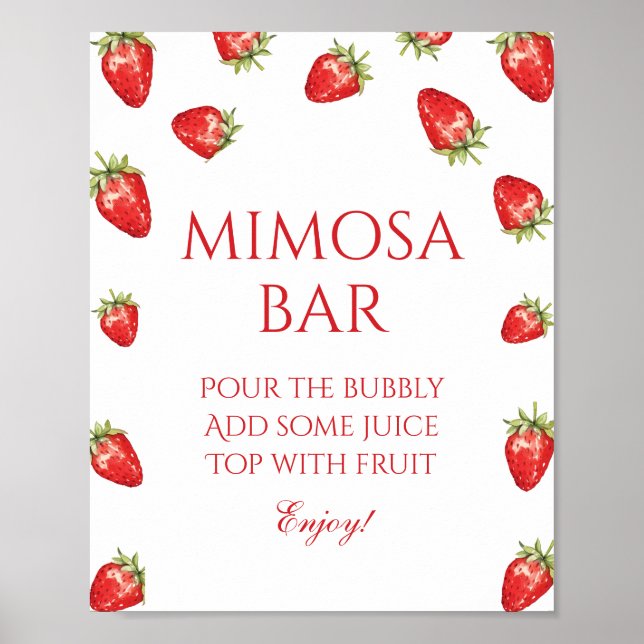 Póster Bar de Mimosa para Despedida de Soltera de Fresa  (Frente)