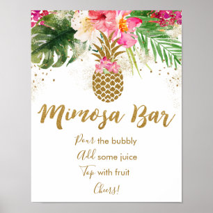 Póster Bar de Mimosa para Despedida de Soltera Floral Tro