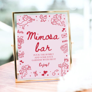 Póster Bar de Mimosa Rosa Dibujado a Mano para San Valent