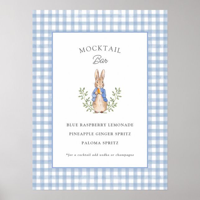 Póster Bar de Mocktail para Baby Shower del Conejo de Cue (Frente)
