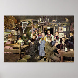 Póster Bar de moda antiguo con gente celebrando, Fiesta