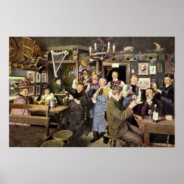 Póster Bar de moda antiguo con gente celebrando, Fiesta (Frente)