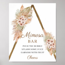 Póster Bar de moda Boho Dried Palm Pampas Grass Mimosa
