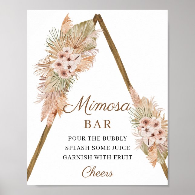 Póster Bar de moda Boho Dried Palm Pampas Grass Mimosa (Frente)