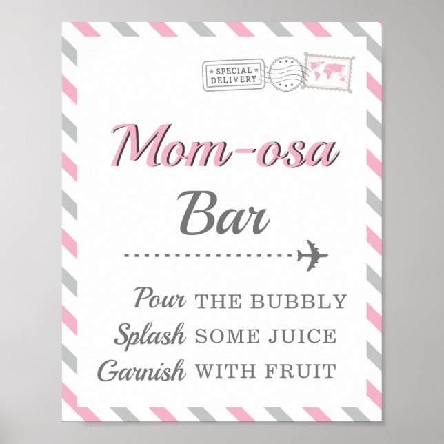 Póster Bar de Mom-osa Mimosa Bebida Viajes Avión Fiesta (Frente)