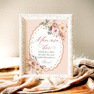 Póster Bar de Mom-osa para Baby Shower con flores Boho