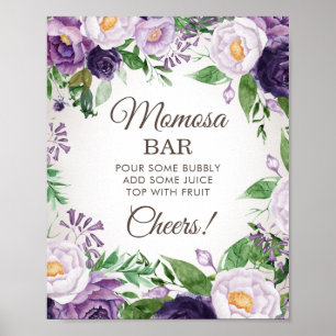 Póster Bar de Momosa para Baby Shower de Peonías Purpúrea
