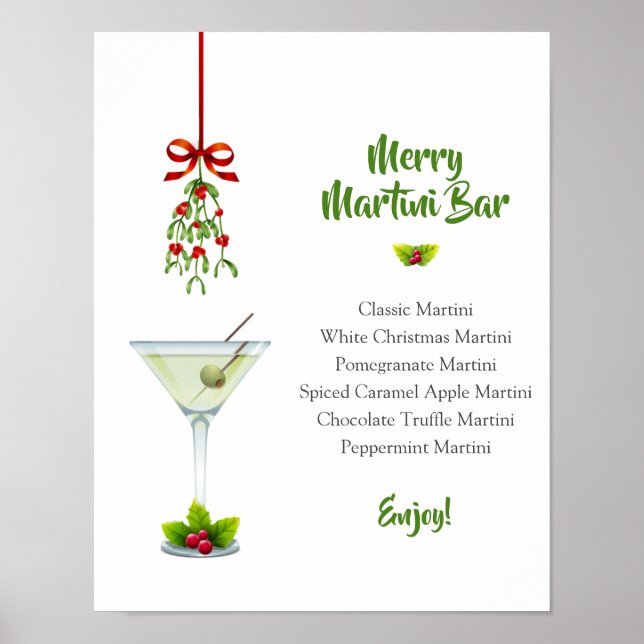 Póster Bar de Navidades Martinis y Mistletoe (Frente)