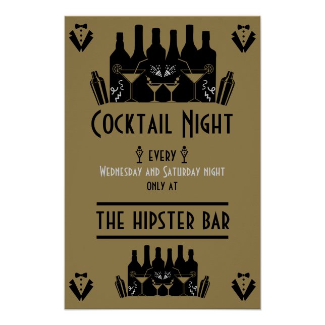 Póster Bar de noche de cócteles Pub (Anverso)