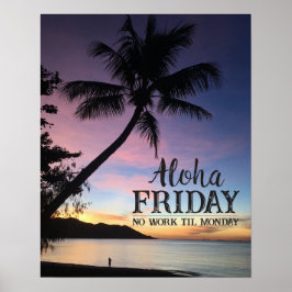 Póster Bar de playa hawaiano Aloha Friday Atardecer tropi
