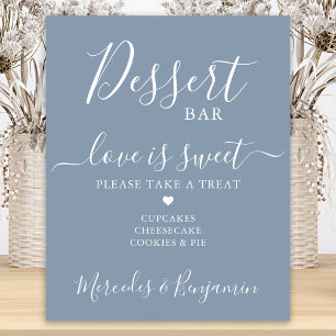 Póster Bar de Postres de Boda Amor Dulce Polvo Azul Perso