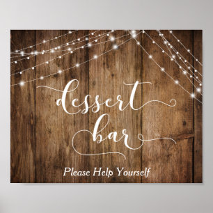 Póster Bar de postres Madera y Luces Boda Rótulo de recep