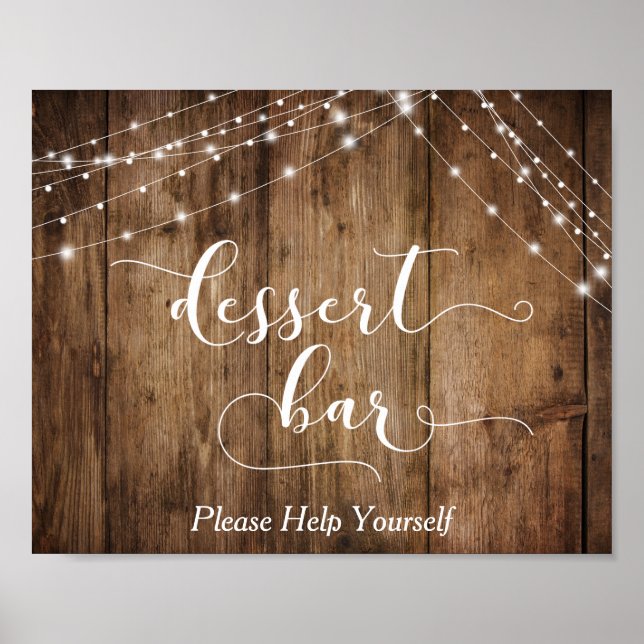 Póster Bar de postres Madera y Luces Boda Rótulo de recep (Frente)